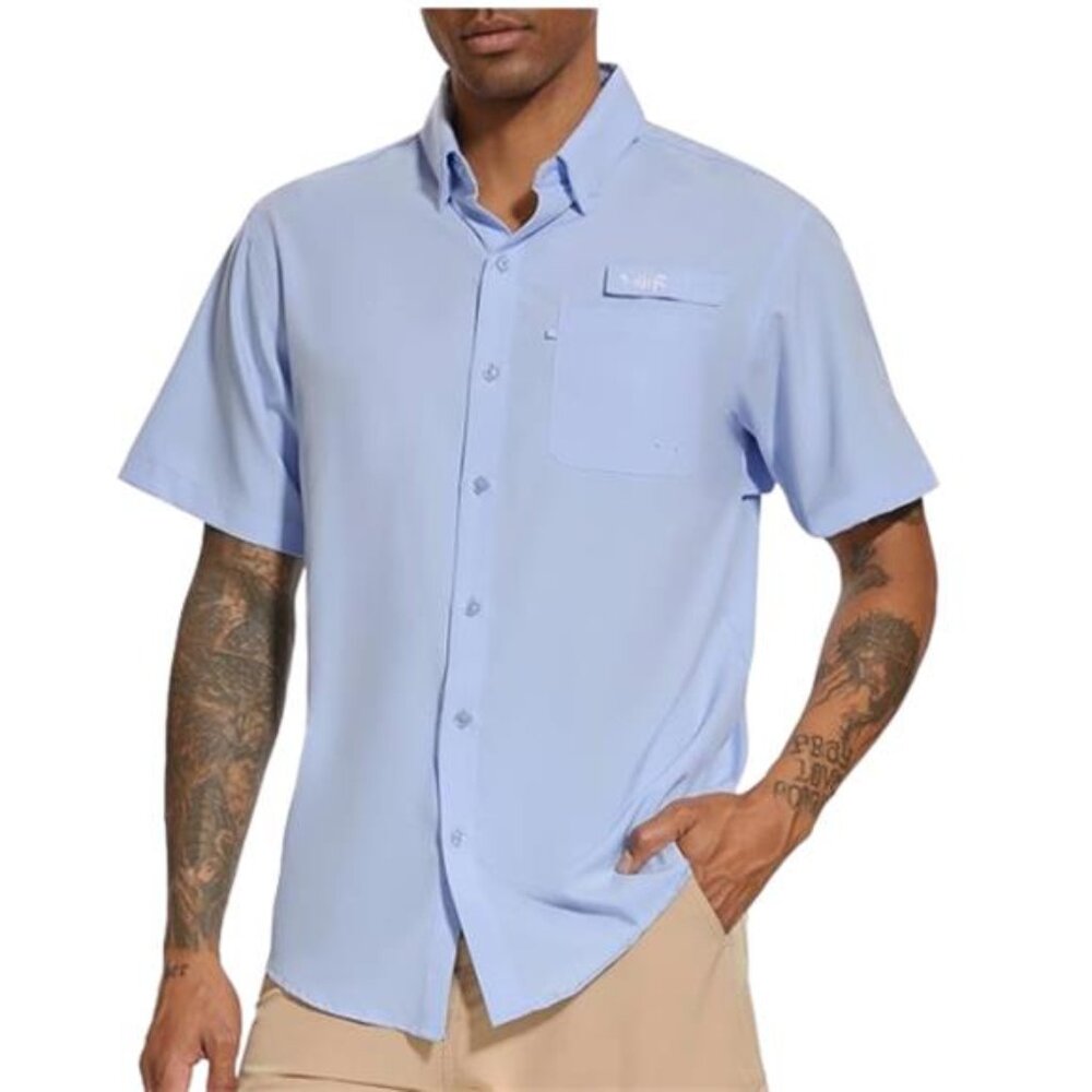 NEW BASSDASH Men's UPF 50+ Short Sleeve Button Down Fishing Shirt Men's M